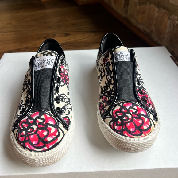 Coach Black and Red Floral Slip-On Sneakers - Picture 2 of 3